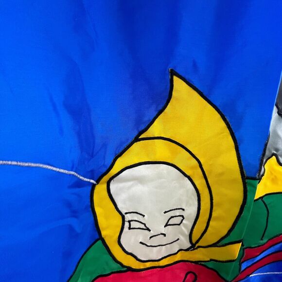 Vintage custom LG outdoor flag hand stitch blue child sledding theme 35" x 53" - Picture 6 of 15